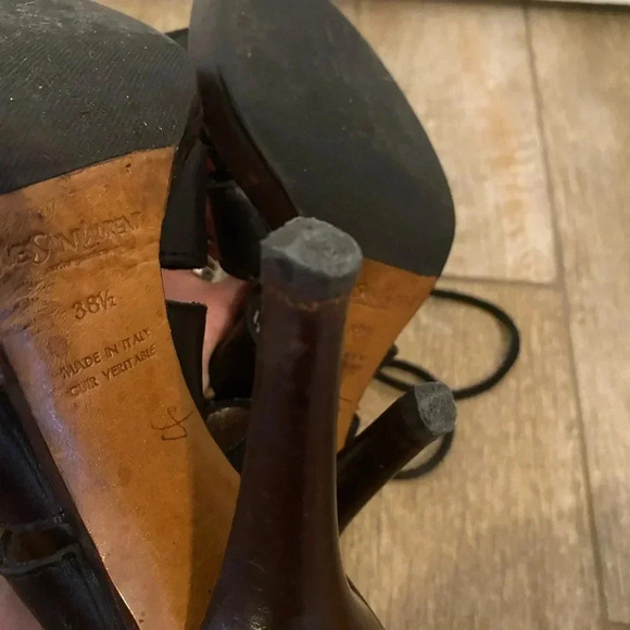 Yves Saint Laurent Black Leather Moorland Lace Up Gladiator Heels - Picture 14 of 14